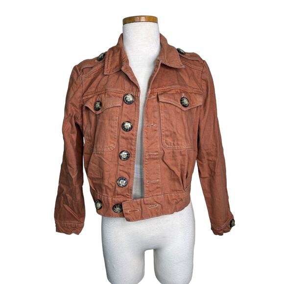 Free People Denim Slouchy Eisenhower Jacket Terracotta Brown Womens XS - Picture 2 of 8